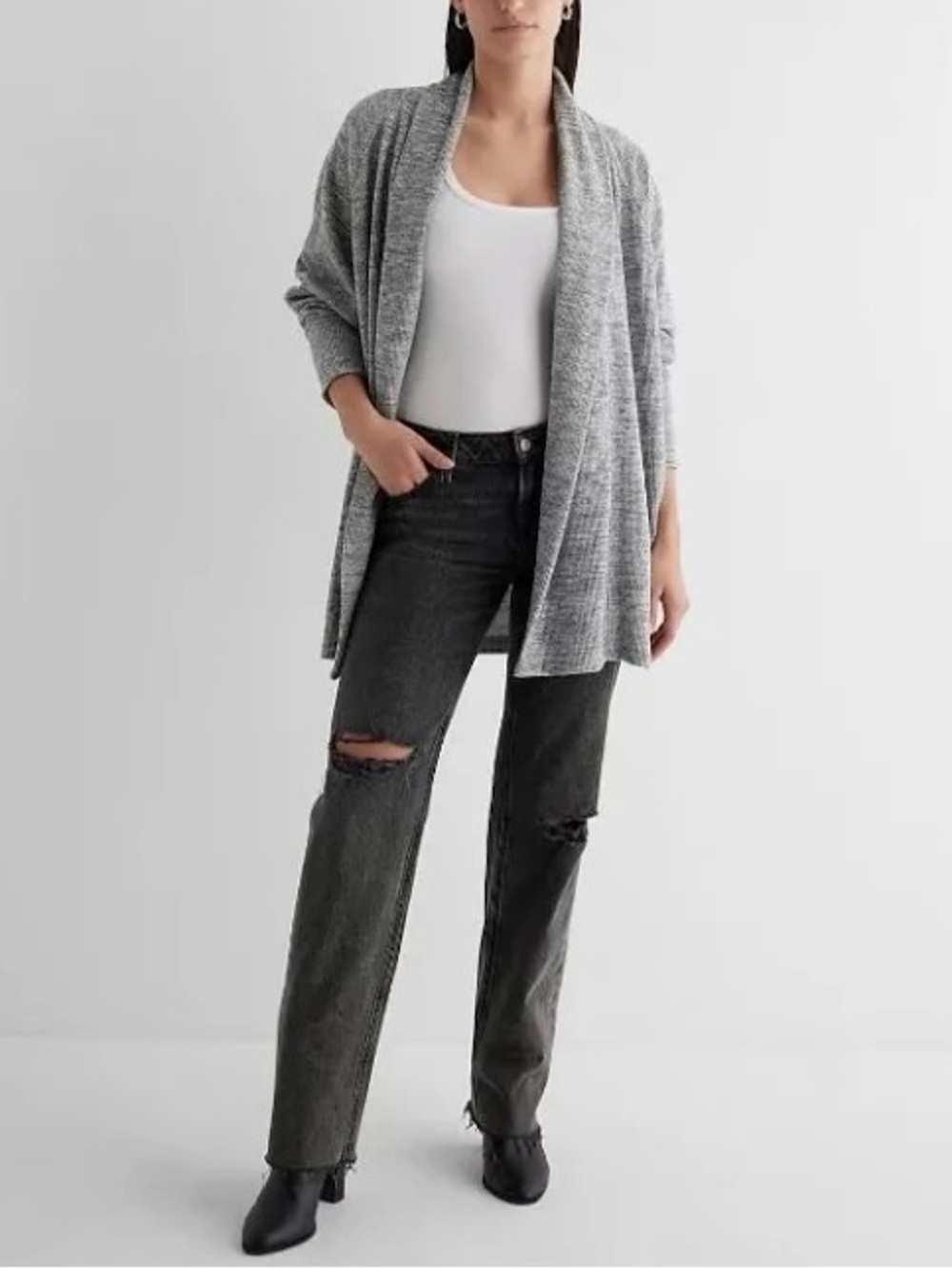Express Open-Front Waffle Knit Cardigan Sweater Sz Small Academia Quiet Luxury
